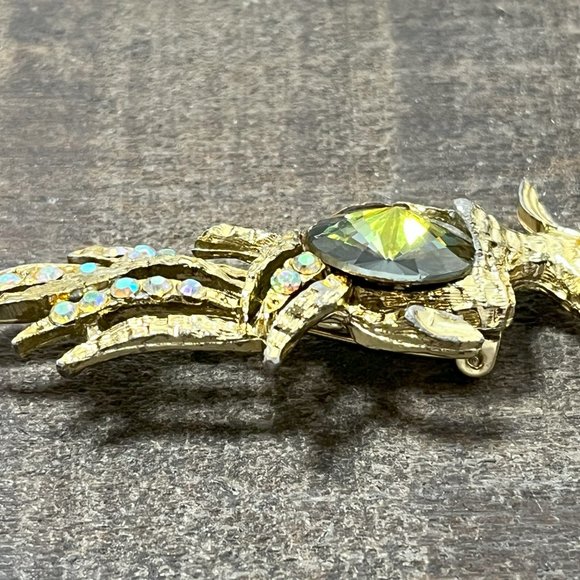 Vintage Beautiful Gold Tone Peacock Brooch Pin Jewel Bird Brooch - Picture 8 of 9